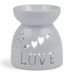 Ceramic Aroma Burner - 3.5" White Love Diffuser