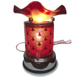 Electric Aroma Burner - 5" Touch Silver Metal Red Rainbow Glass Diffuser w/Red Dish & Cutout
