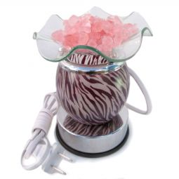 Electric Aroma Burner - 5.25" Zebra Glass Diffuser with Clear Dish and Touch Dimmer