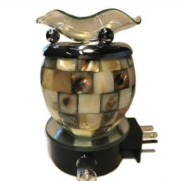 Electric Aroma Burner - Abalone Shell Style, Silver Holder Night Light with Clear Glass Top and Dimm