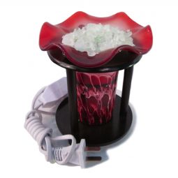 Electric Aroma Burner - 5.5" Red Round Glass Diffuser with Black Metal and Red Dish and Dimmer