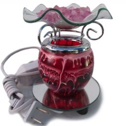 Electric Aroma Burner - 5.25" Red Round Glass Diffuser with Clear Dish and Dimmer