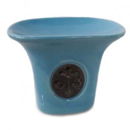 Ceramic Aroma Burner - 4" Blue Oval Diffuser with Fluer de Lis Gold Charm