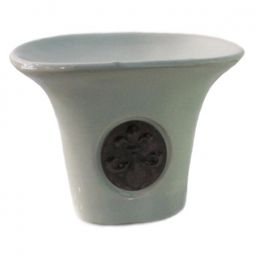 Ceramic Aroma Burner - 4" Green Oval Diffuser with Fluer de Lis Gold Charm
