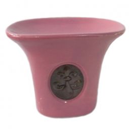 Ceramic Aroma Burner - 4" Pink Oval Diffuser with Fluer de Lis Gold Charm