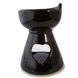 Ceramic Aroma Burner - 4.75"  Black Round Diffuser with Heart Cutout