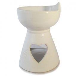Ceramic Aroma Burner - 4.75"  White Round Diffuser with Heart Cutout