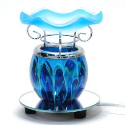 Electric Aroma Burner - 5.5" Blue Glass Round Diffuser with Dimmer