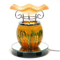 Electric Aroma Burner - 5.5" Orange Glass Round Diffuser with Orange Dish and Dimmer