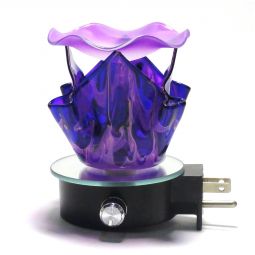 Electric Aroma Burner - 4.5" Purple Glass Flame Diffuser Night Light with Purple Dish and Dimmer
